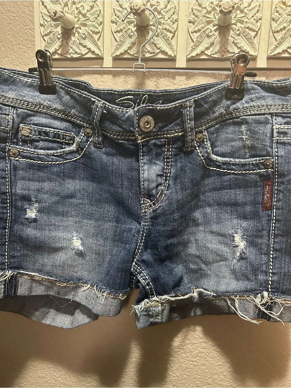 Silver Jeans Distressed Blue Denim Shorts